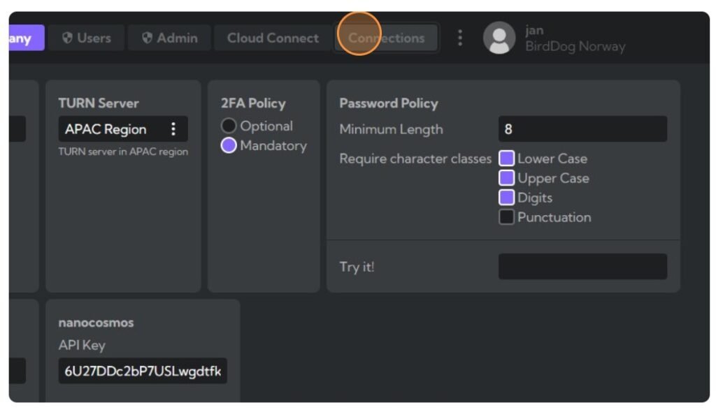 BirdDog Cloud Screenshot: Integration Connection